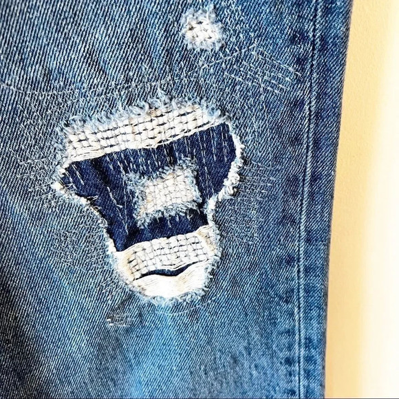 J Crew Slouchy Boyfriend Jeans 26 Tall Medium Wash Distressed Patches Embroidery - Picture 8 of 12